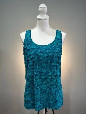 Ann Taylor Green And Blue Ruffled Blouse